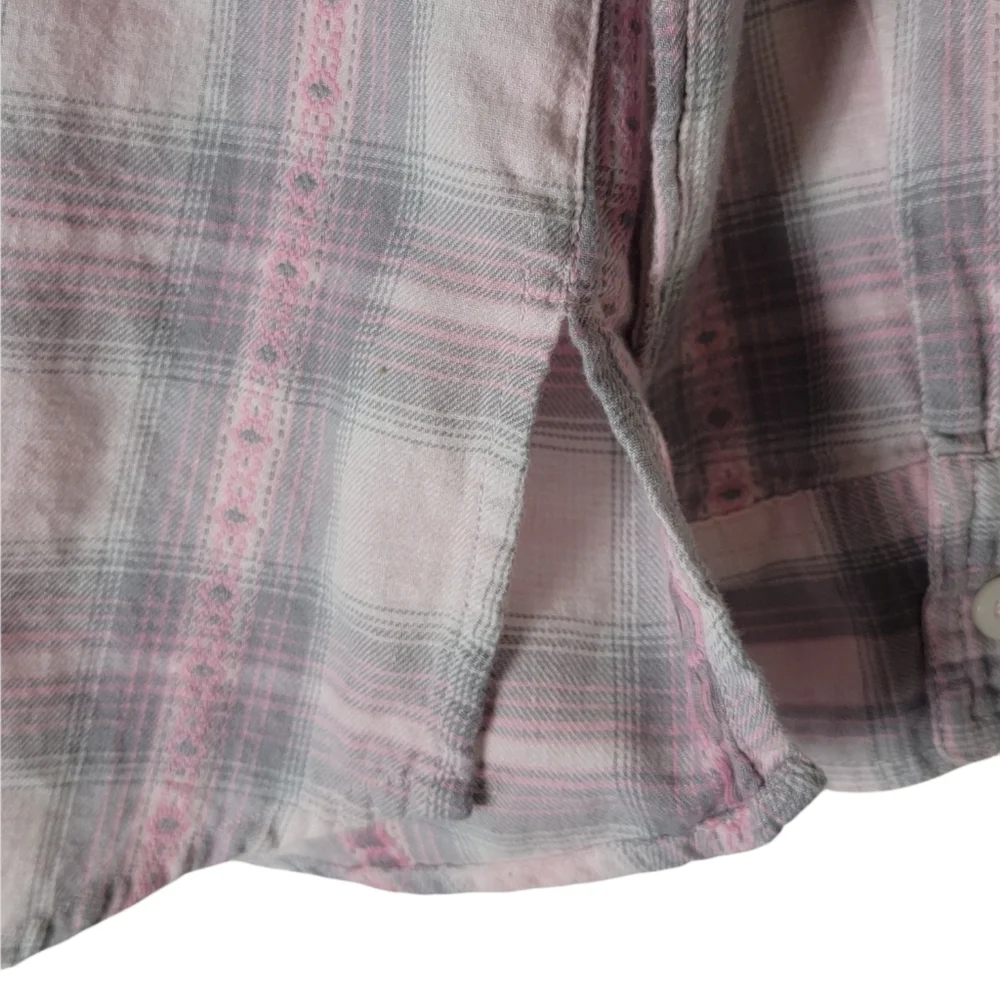 Justice girls size 10 pink gray plaid flannel button down shirt